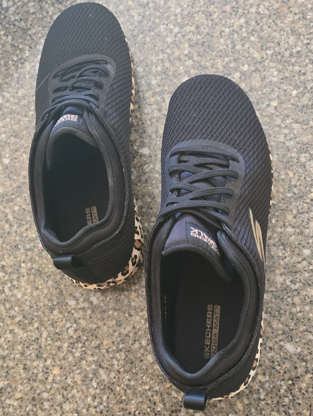 Skechers Women's Black Sneakers with Leopard Heel Accent